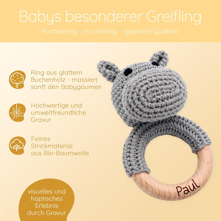 Bärenfreunde® - Personalisierter Beissring Baby - Niedlicher Greifling für Baby&