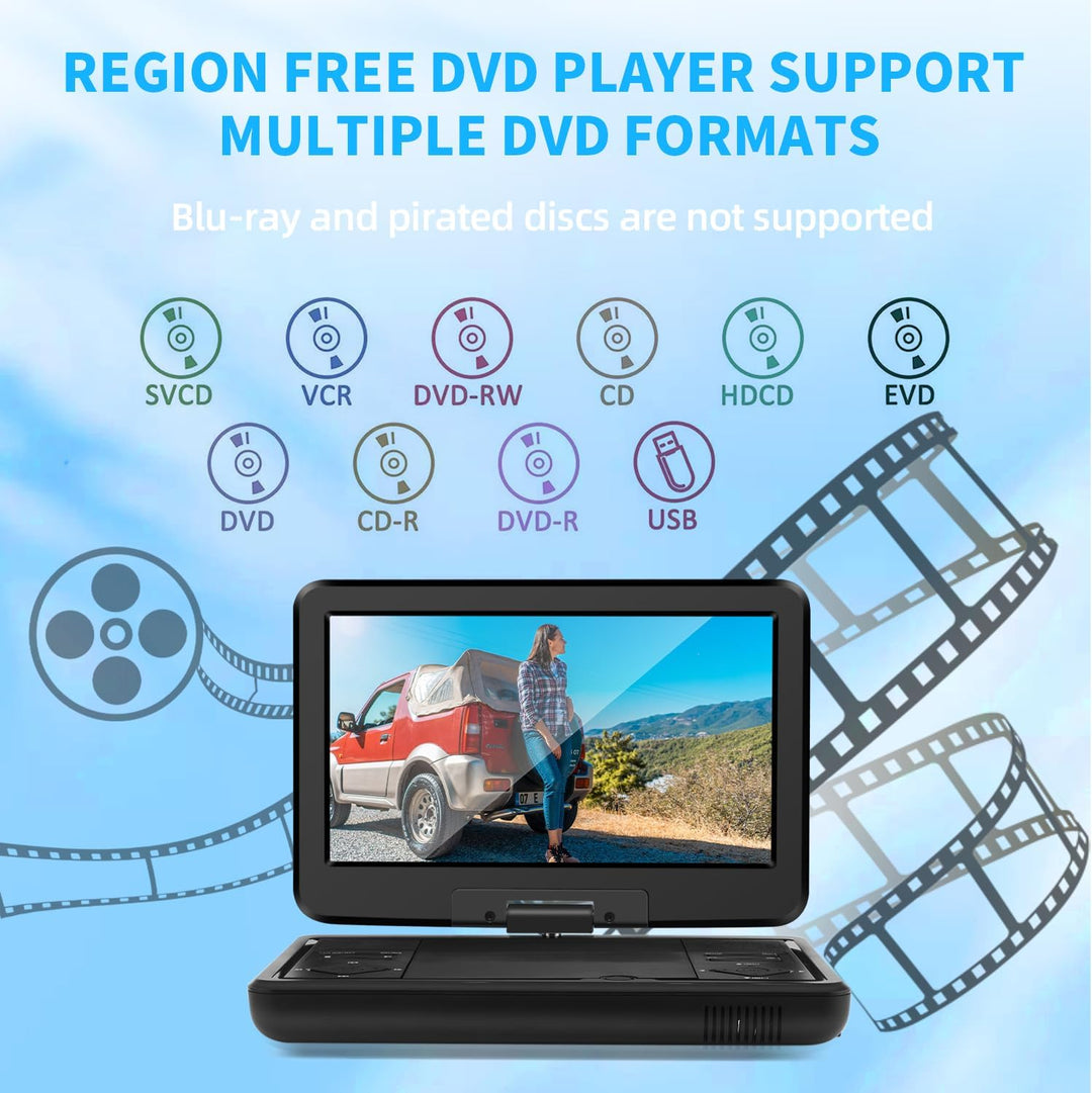 KCR Tragbarer DVD-Player, 25,7 cm (10,1 Zoll), eingebauter TV, DVB-T2 mit schwenkbarem LED-Bildschir