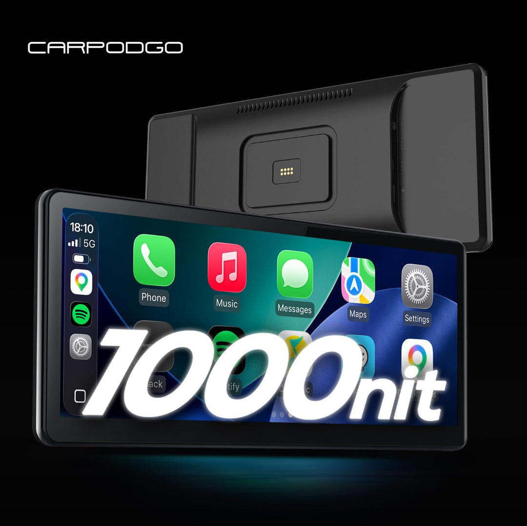 CarpodGo T4 8,9" 60 fps – Tragbares Auto-Display mit kabellosem &amp; kabelgebundenem CarPlay, unterstüt