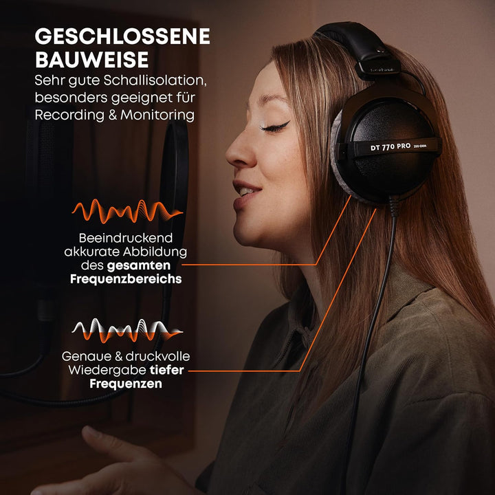 beyerdynamic DT 770 PRO 250 Ohm Over-Ear-Studiokopfhörer in schwarz. Geschlossene Bauweise, kabelgeb