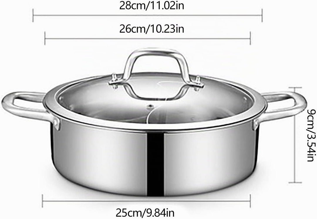 Kochtopf aus Edelstahl,Edelstahl Dual Side Hot Cookware Soup Induction Suppentopf Shabu Pot für Gas