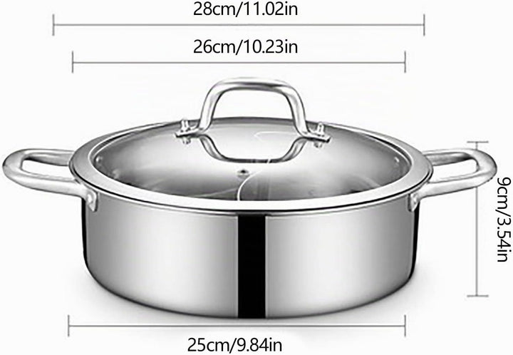 Kochtopf aus Edelstahl,Edelstahl Dual Side Hot Cookware Soup Induction Suppentopf Shabu Pot für Gas