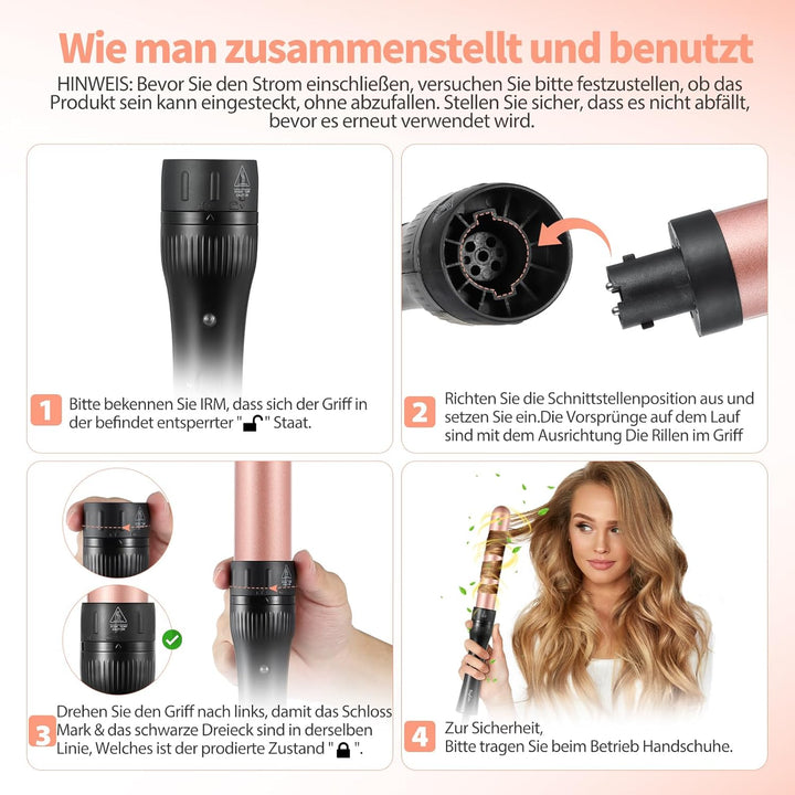 Lockenstab, 3 in 1 Lockenstäb set mit Verschiedenen Aufsätzen für Grosse und Kleine Locken Keramik T