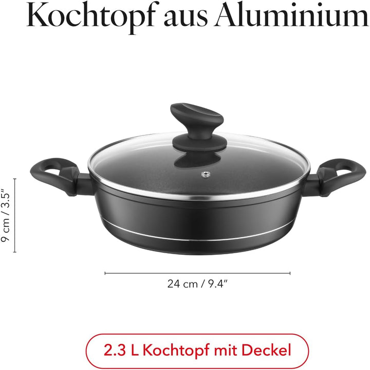 FLORINA Aluminium Topf (2,3 l) 24 cm I Kochtopf DELUX mit Glasdeckel I Messbecher &amp; Antikratz-Beschi