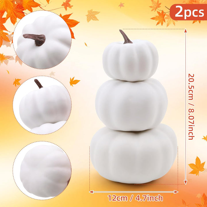 Gresorth 2 Pack Weiss Kürbisse Stapelbar Gefälschte Künstliche Halloween Deko DIY Lackierbar Kürbis
