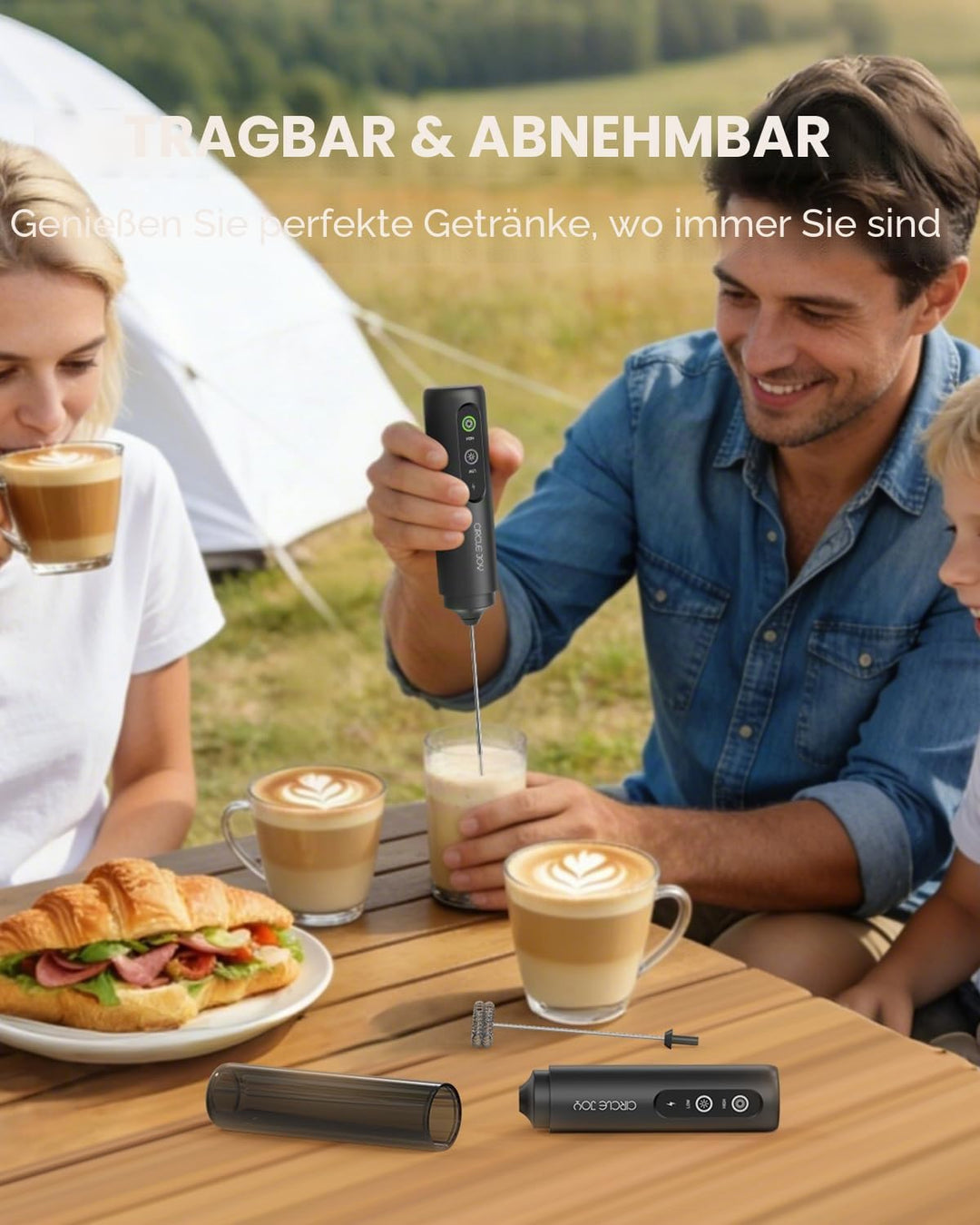 CIRCLE JOY Wiederaufladbarer Milchaufschäumer Handheld mit 2 Geschwindigkeiten, Elektrischer Kaffee-