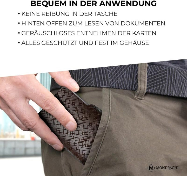 MONDRAGHI Basic Outlet - Mini-Wallet Ultraleichte Geldbörse mit Narbenleder. Kleiner Geldbeutel mit