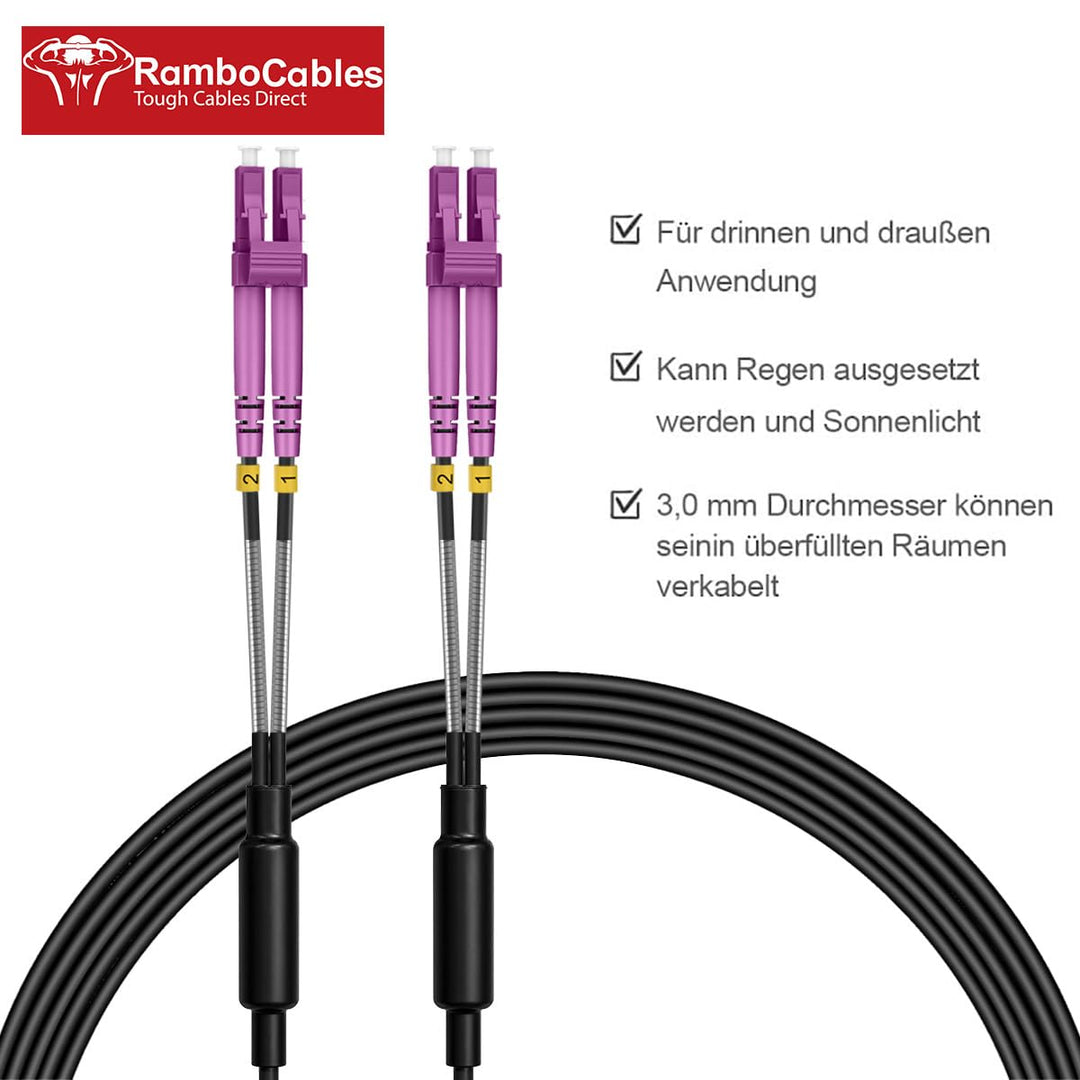 15m Gepanzerte Glasfaser-Kabel OM4 LC auf LC Duplex Multimode, LWL-Kabel für den Innen- und Aussenbe