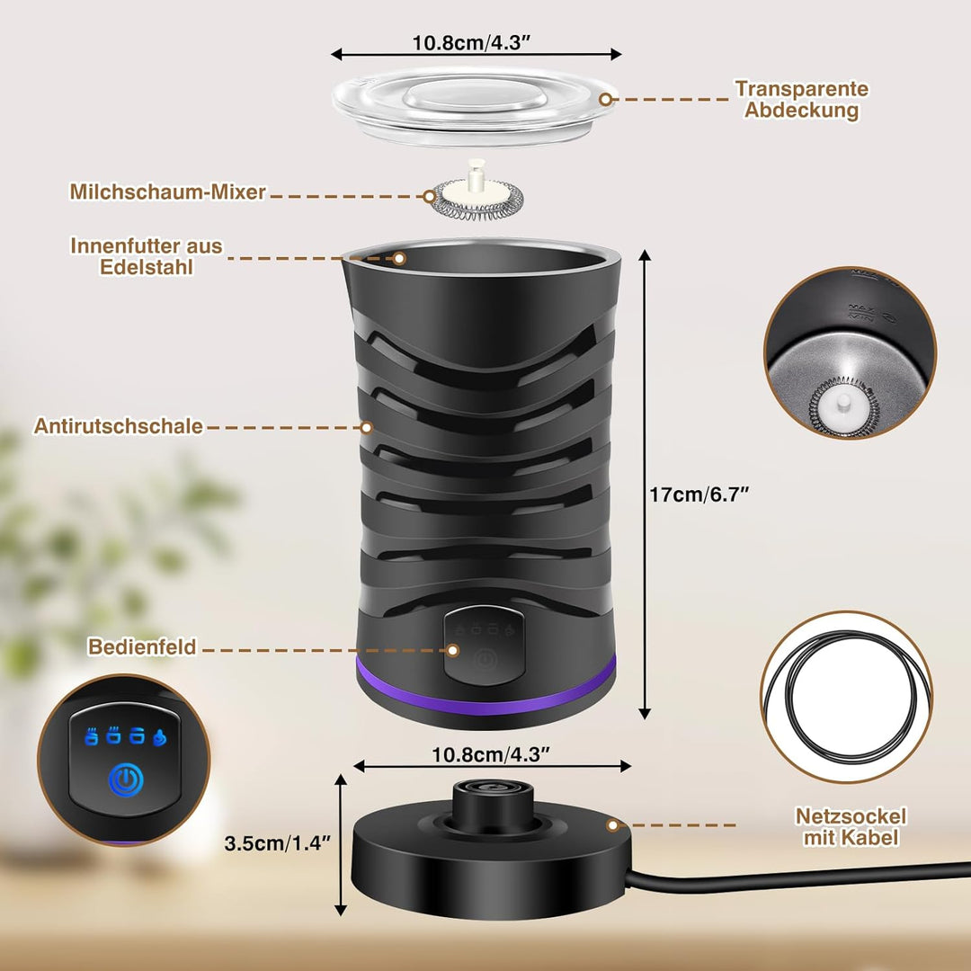 Milchkocher Elektrisch Heisse Schokolade Maschine, Milchaufschäumer Elektrisch 400W 600ML, 100% BPA-