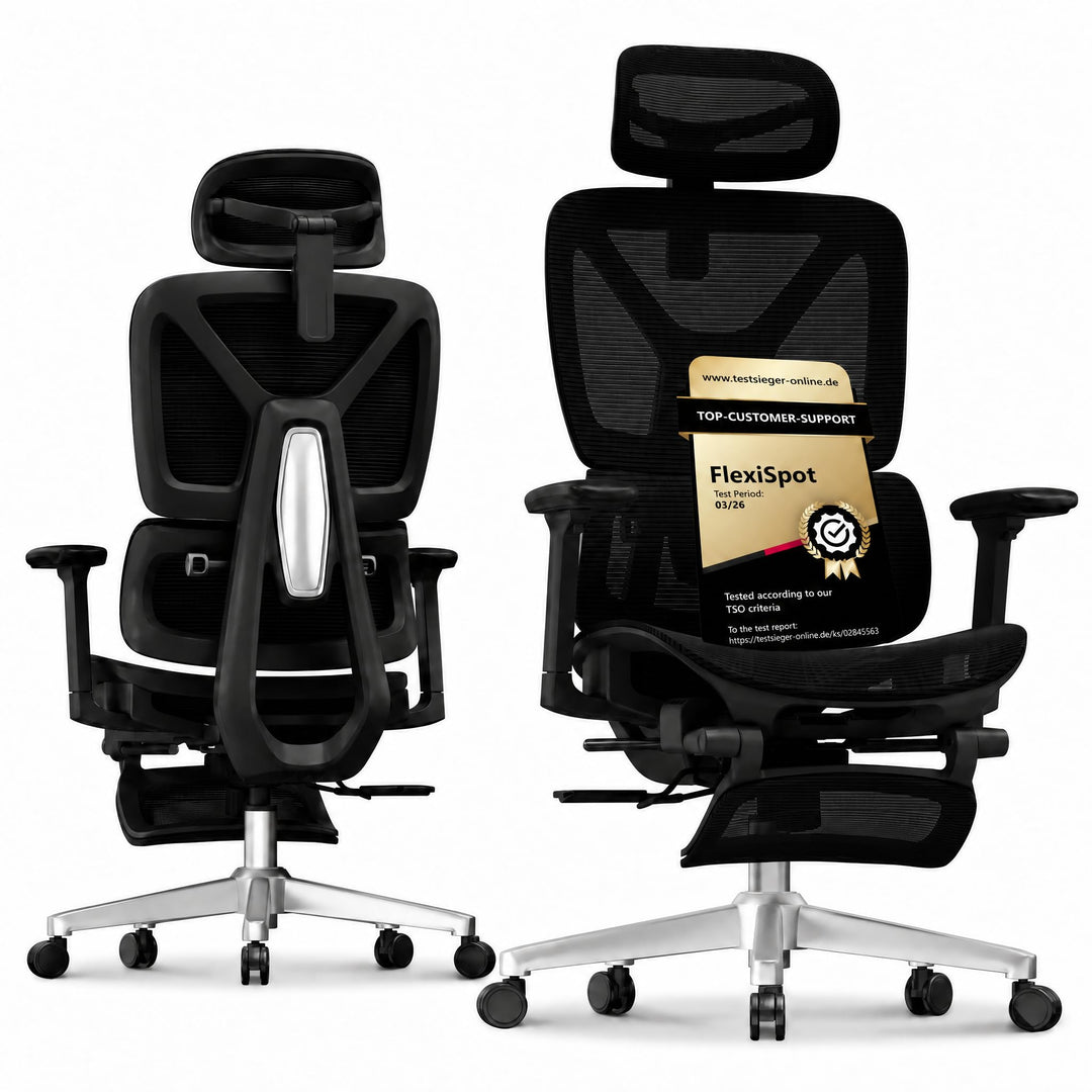 FLEXISPOT ErgoX Ergonomischer Bürostuhl mit Fussstütze Schreibtischstuhl, 3D-Armlehnen, 3D-Kopfstütz