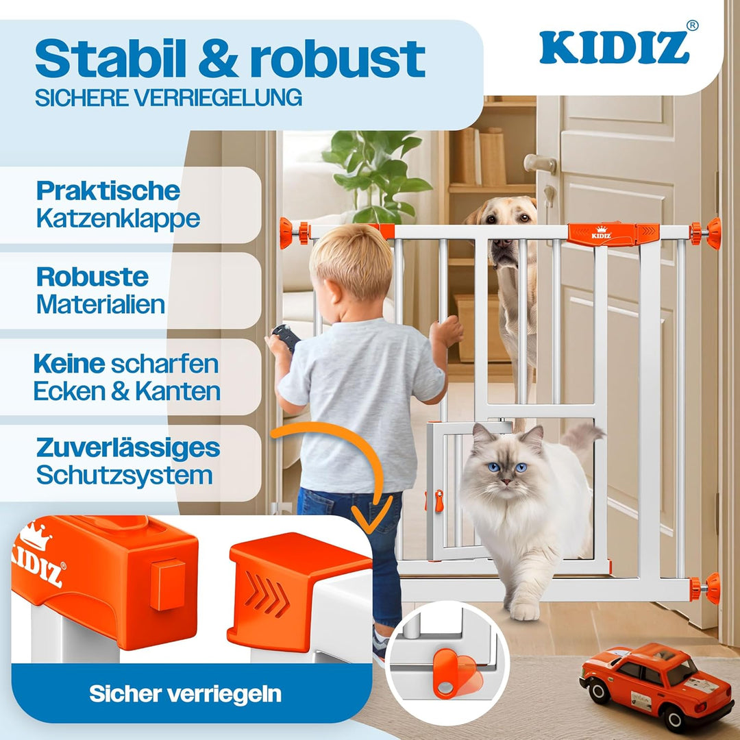 KIDIZ Absperrgitter zum Klemmen mit Katzenklappe, Türschutzgitter, Autoclose Kinder Treppengitter oh