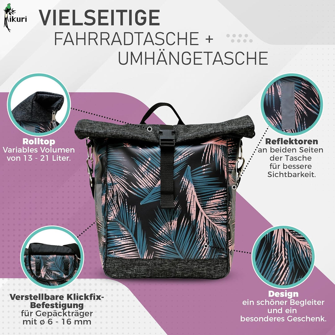 Ikuri Fahrradtasche für Gepäckträger Satteltasche Einzeltasche Packtasche, abnehmbar, mit Tragegurt