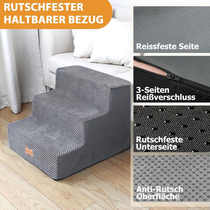 Nepfaivy Hundetreppe für Kleine Hunde 3-Stufig, Hundetreppe Hunderampe für Bett und Sofa aus Hochdic