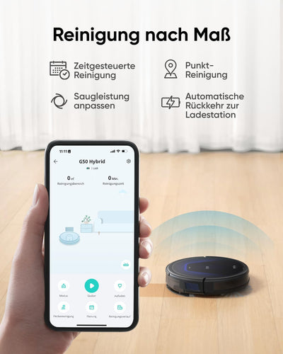 eufy G50 Hybrid Saugroboter mit Wischfunktion & 4.000Pa Starker Saugkraft, Dynamische Navigation, Pr