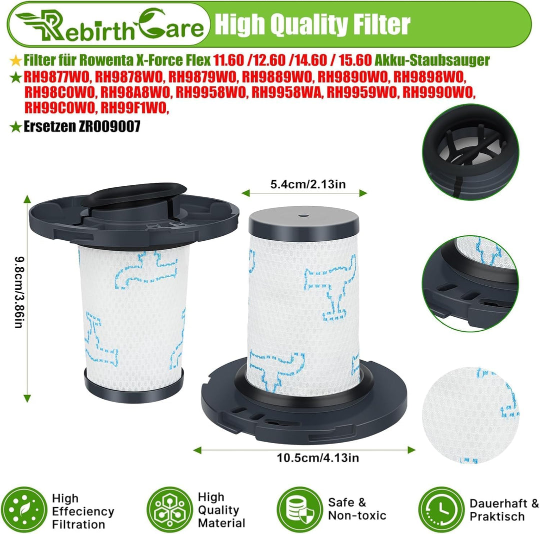 Rebirthcare ZR009007 Filter für Rowenta X-Force Flex 11.60/12.60/14.60/15.60 Akku-Staubsauger Ersatz