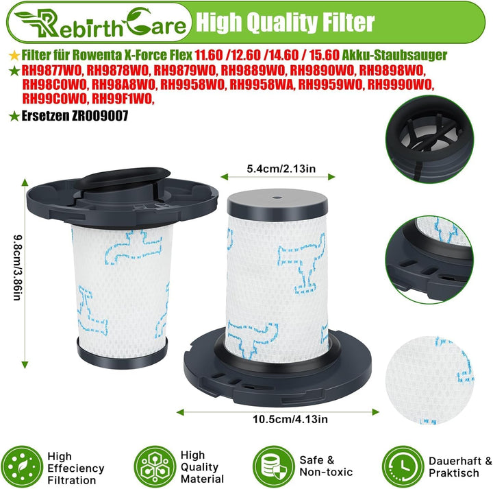 Rebirthcare ZR009007 Filter für Rowenta X-Force Flex 11.60/12.60/14.60/15.60 Akku-Staubsauger Ersatz