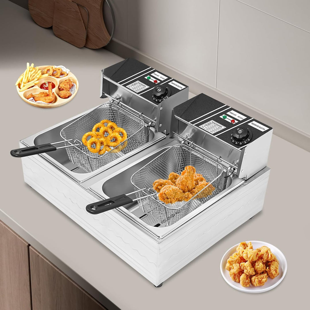 Fritteuse mit Öl, 2500 W 6L Kommerzielle Fritteuse mit Frittierkorb Schlackenabscheider Deckel, 60-2