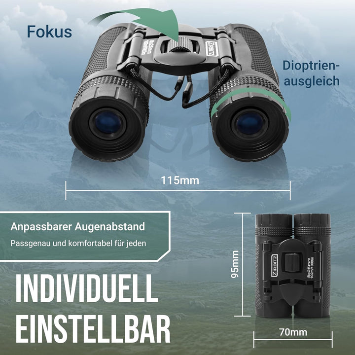 ZIRBITZ® HD Fernglas - Kleines und kompaktes Fernglas im Taschenformat für Wandern, Vogelbeobachtung