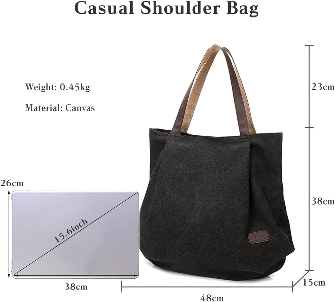 PORRASSO Grosse Schultertasche Canvas Hobo Taschen Damen Handtasche Fraue Shopper Tote Henkeltasche
