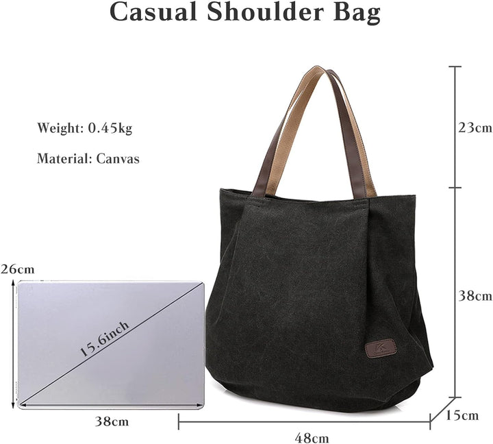 PORRASSO Grosse Schultertasche Canvas Hobo Taschen Damen Handtasche Fraue Shopper Tote Henkeltasche