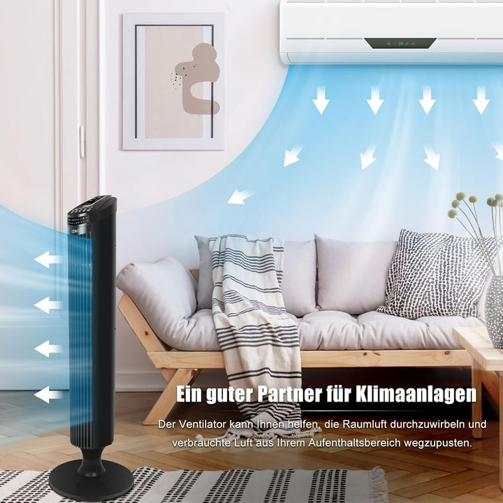 OZAVO Turmventilator, Tower-Ventilator mit Fernbedienung, 3 Laufgeschwindigkeiten und Auto-Funktion,