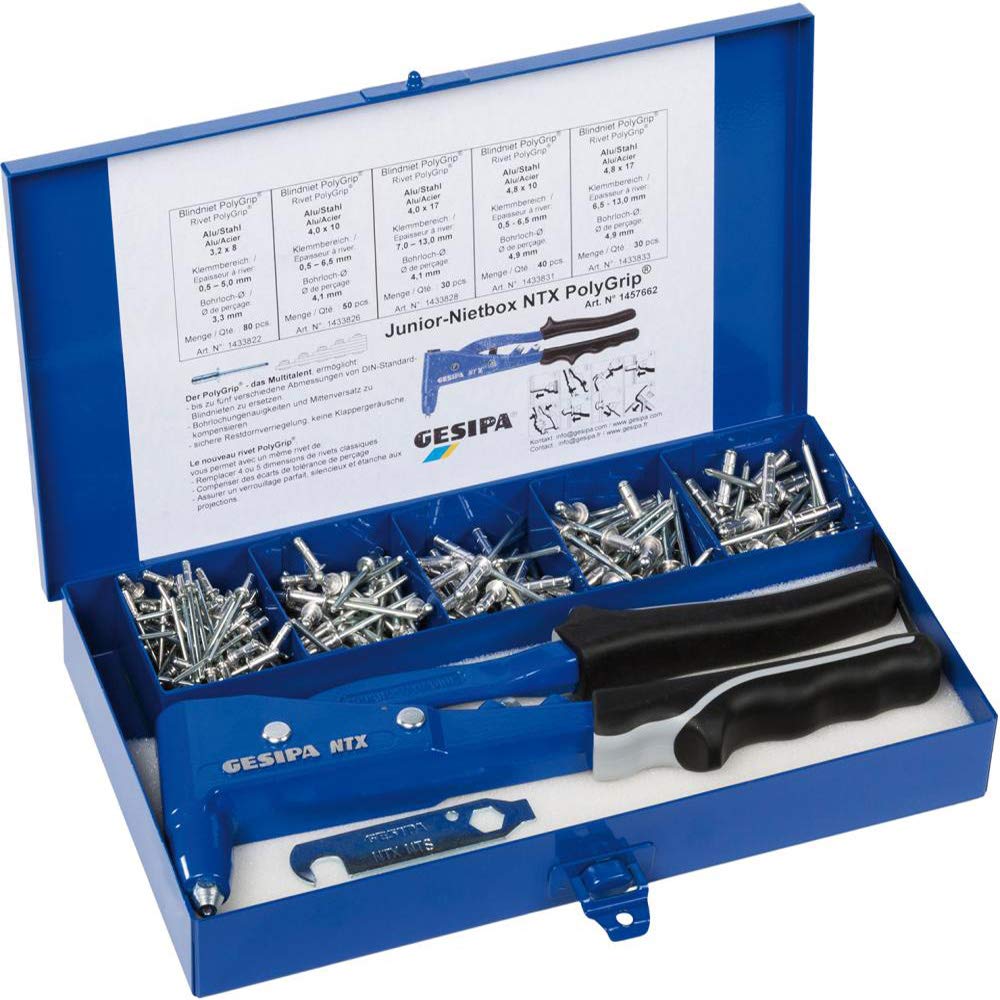 Gesipa Junior-Box (mit Polxgrip-Blindnieten, Blindniete bis 5 mm Ø in Aluminium und 4 mm Ø in Stahl