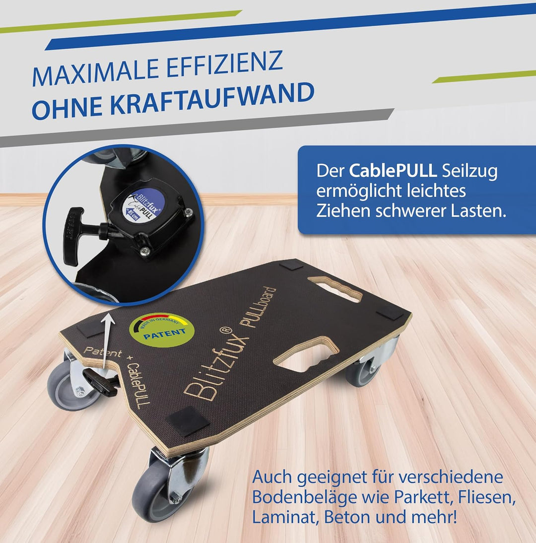 Pullboard Möbelroller mit 320 kg Traglast - Leicht & Stark - 4,7 kg Gewicht - Ergonomisches Design m
