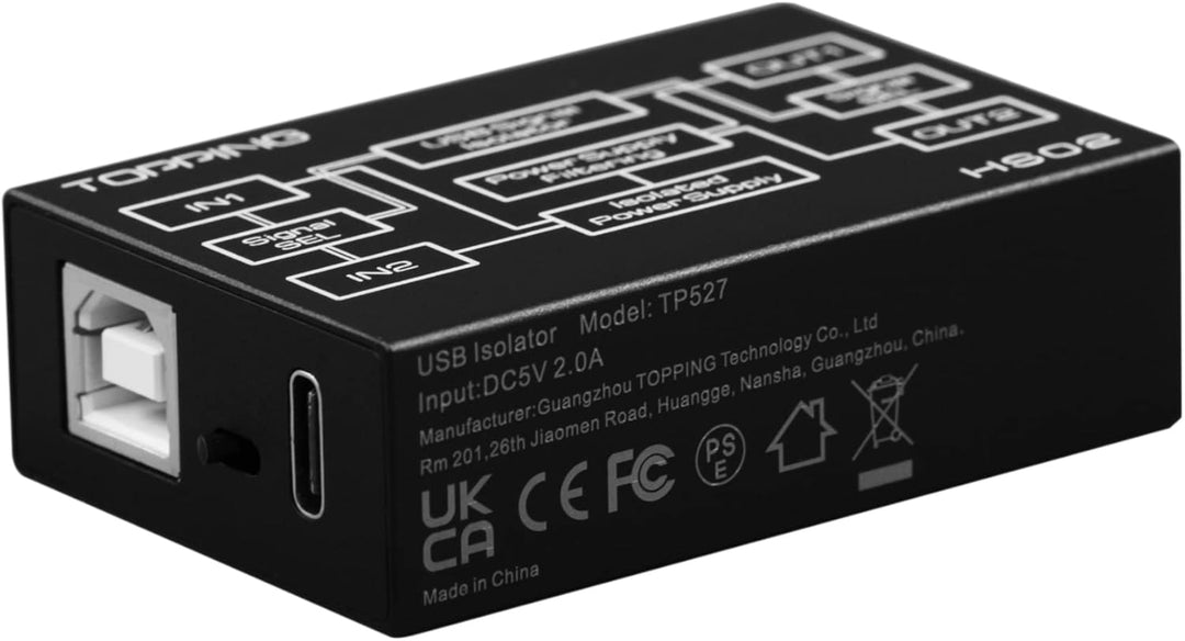 Topping HS02 USB 2.0 Hochleistungs-Audio-Isolator mit USB-B und Typ-C-Eingang, kompatibel mit PCM32b