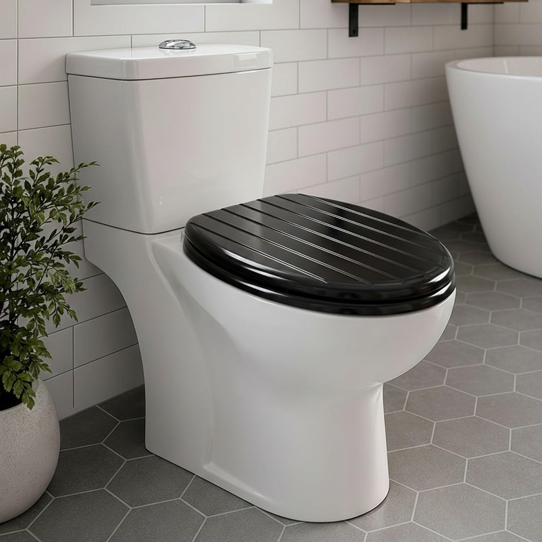 SINOBATH WC-Sitz Schwarz mit Absenkautomatik, MDF Toilettendeckel Soft Close, Matt Schwarzer Klodeck