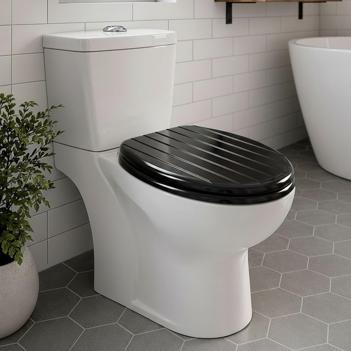 SINOBATH WC-Sitz Schwarz mit Absenkautomatik, MDF Toilettendeckel Soft Close, Matt Schwarzer Klodeck