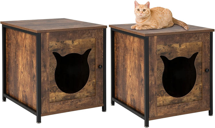 COSTWAY 2 Pack Katzenschrank, Katzenklo Schrank, Katzentoilette mit Tür & Eingang, Katzenhaus Beiste