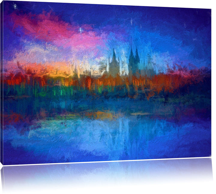 Polarlichter über der Skyline von Köln Deluxe Format: 100x70 cm auf Leinwand, XXL riesige Bilder fer