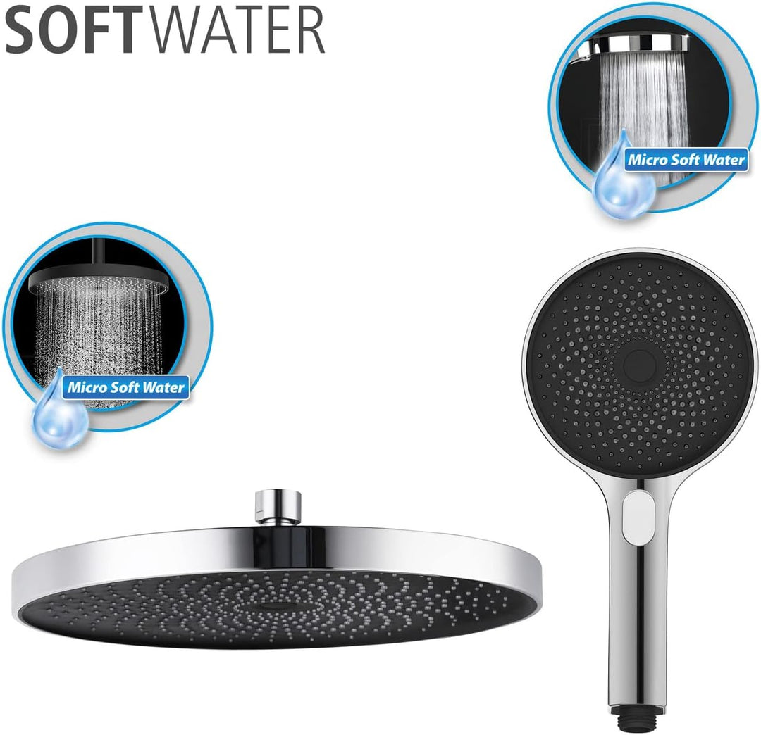 WENKO Duschsystem Softwater, Duschstange aus Edelstahl mit Regenduschkopf, Handbrause, Duschschlauch
