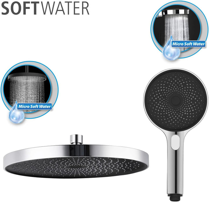 WENKO Duschsystem Softwater, Duschstange aus Edelstahl mit Regenduschkopf, Handbrause, Duschschlauch