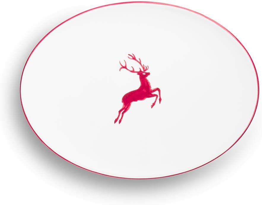 GMUNDNER KERAMIK Platte oval Grösse: l= 28 cm x b= 21 cm x h= 2.3 cm bordeauxroter Hirsch Geschirr,