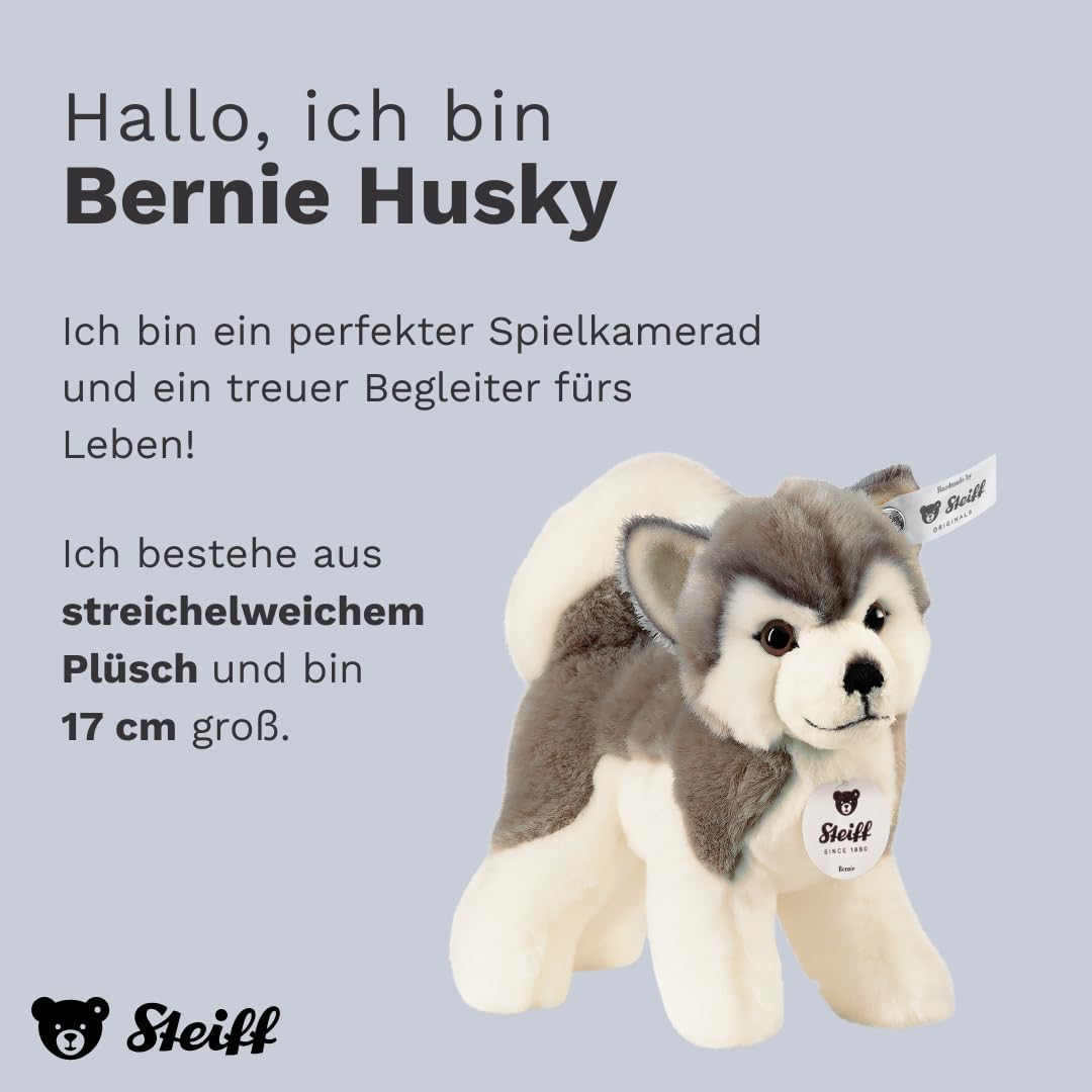 Steiff Bernie Husky - 17 cm - Plüschhund stehend - Hunde Kuscheltier für Kinder - weich & waschbar -