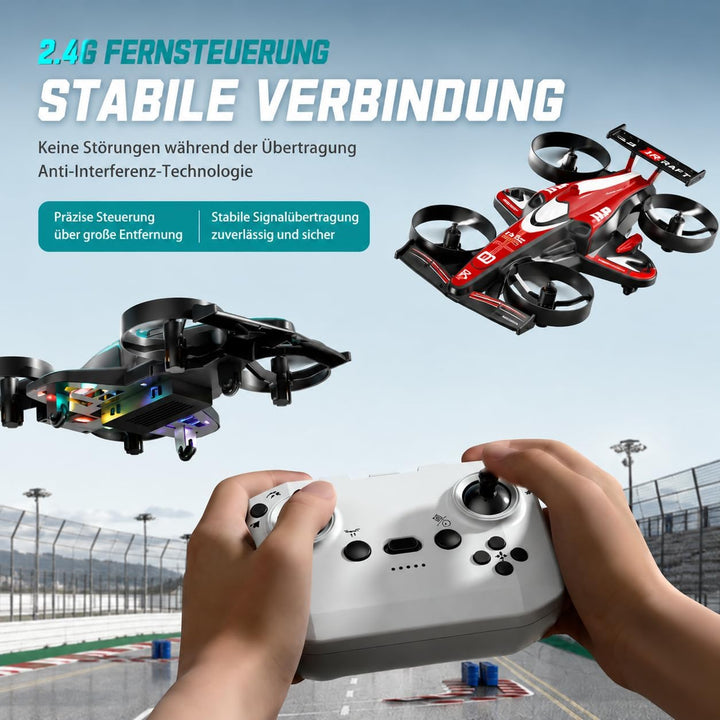 HT45 Mini 2-in-1 RC Drohne für Kinder – Rot, Flug- & Bodenmodus, 360° Flip, Höhenhaltung, 3 Geschwin