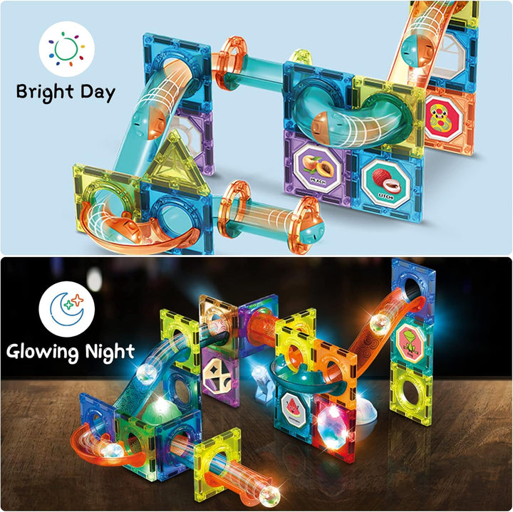Jvchengxi Magnetische Bausteine, 75 Stücke STEM Konstruktion Fliese Magnet Blöcke Murmelbahn-Set Mon