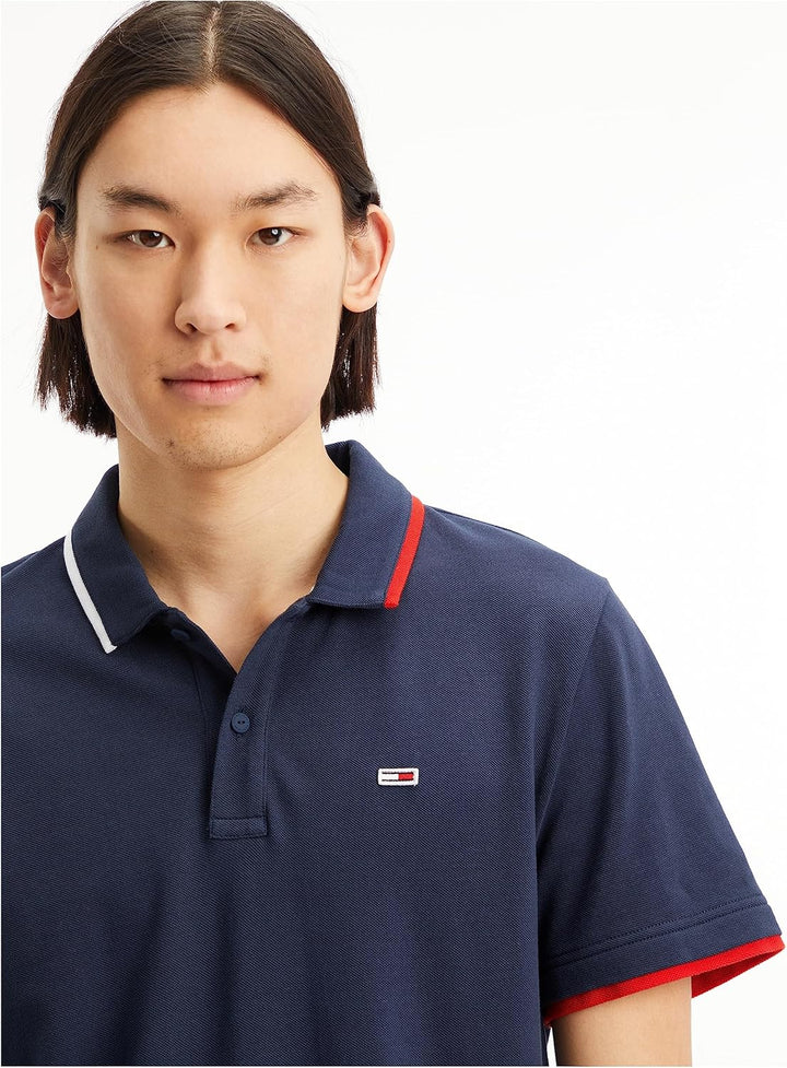 Tommy Jeans Herren TJM Reg Flag Neck Polo Kurzarm Poloshirts, Blau