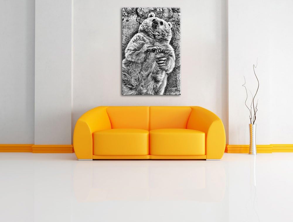 Pixxprint verspielter Grizzlybär / 100x70cm Leinwandbild bespannt auf Holzrahmen/Wandbild Kunstdruck