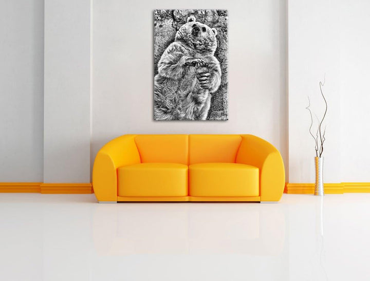 Pixxprint verspielter Grizzlybär / 100x70cm Leinwandbild bespannt auf Holzrahmen/Wandbild Kunstdruck
