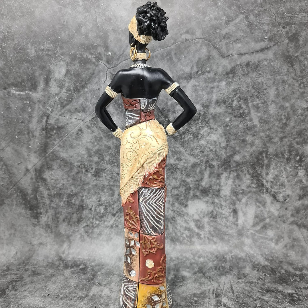 Lifestyle & More Moderne Skulptur Dekofigur Frau Afrikanerin aus Kunststein Mehrfarbig stehend mit b