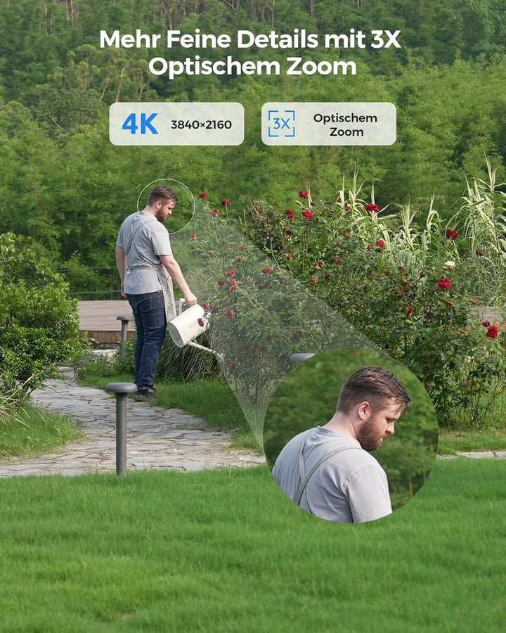Reolink 4K PTZ Überwachungskamera Aussen WLAN, 3X Optischem Zoom, Auto-Tracking, 2,4/5GHz Wi-Fi, Per