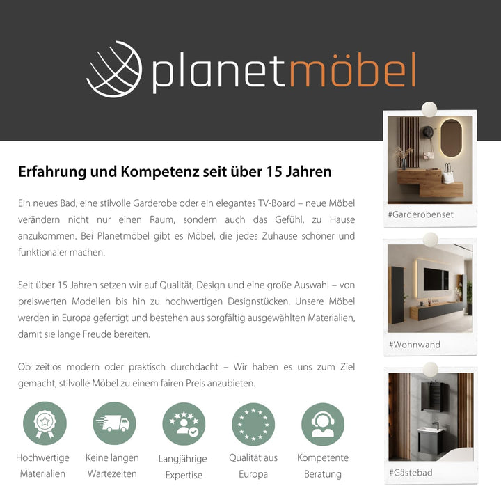 Planetmöbel Waschtischunterschrank 50 cm Gold Eiche mit Armatur Schwarz mit Wasserhahn Schwarz matt