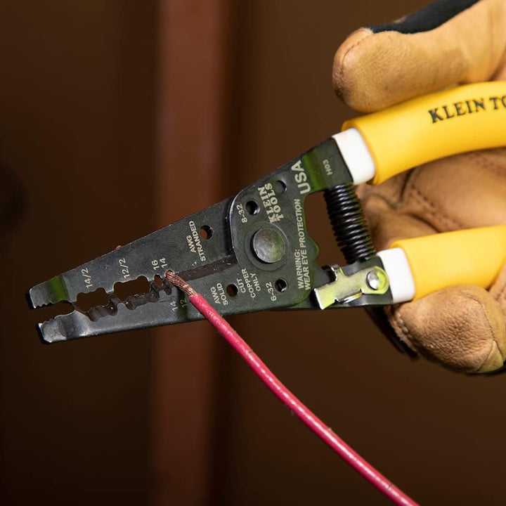 Klein Tools K1412 Wire Cutter/Wire Stripper, Dual NM Cable,Yellow/White, Strips 12 and 14 AWG Solid