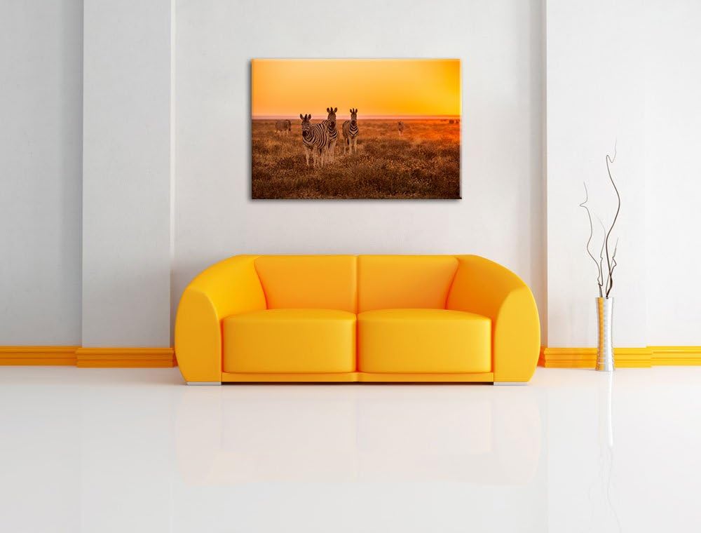 Zebra in der Savanne Format: 100x70 auf Leinwand, XXL riesige Bilder fertig gerahmt mit Keilrahmen,