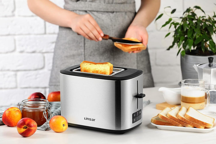 Toaster - Zwei-Scheiben-Toaster - Mit Touchdisplay, 6 Bräunungsstufen, Herausnehmbarer Krümelschubla