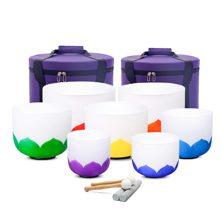 Hye-eun Kristall Klangschale Set,7-12 Zoll 432hz Lotusblumen Klangschalen Set 7 Chakren für Meditati