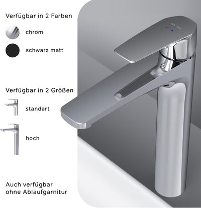 AM.PM GEM FGA92200 Wassersparende Waschtischarmatur Hoch, kratzfester Wasserhahn für Badezimmer, mit