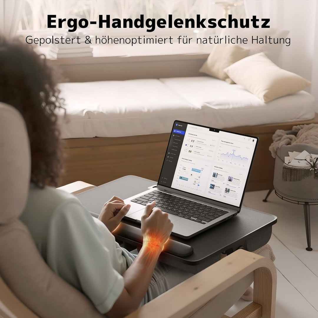 PUTORSEN Laptoptisch fürs Bett - Höhenverstellbar und Winkelverstellbar, 2-in-1 Laptopkissen Klappba